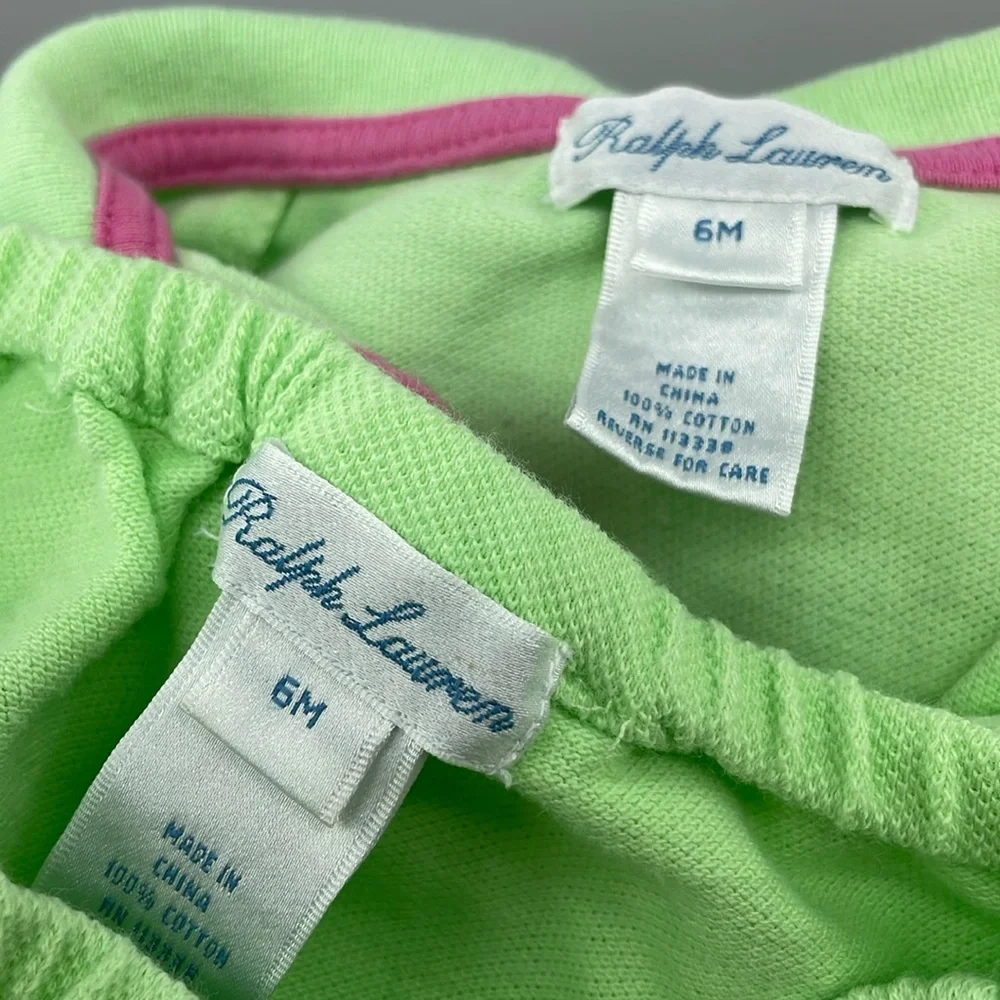 Ralph Lauren 2 pc green pink polo tennis skirt dress bloomer set Size 6M